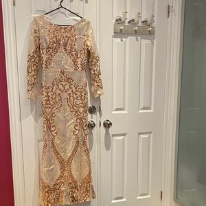 Elegant Gold and Cream Evening Gown